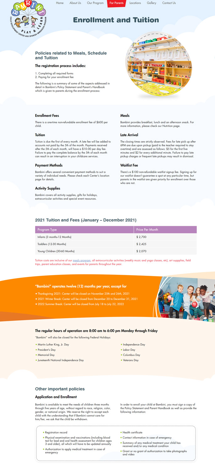 child learning center website design